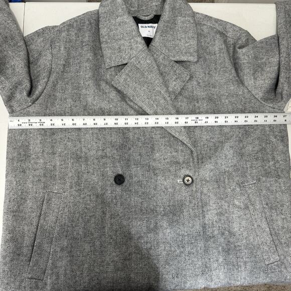 Old Navy Twill Double Breasted Coat Womens 2X Gray Long Slouchy Old Money Jacket - Picture 12 of 15